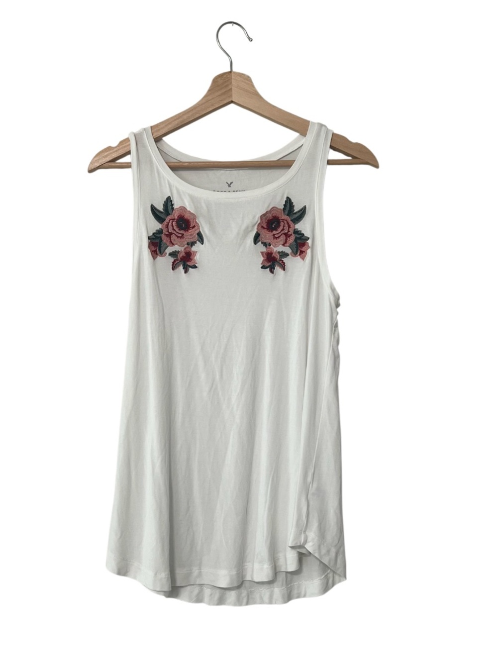American Eagle Embroidered Floral White Tank Top
